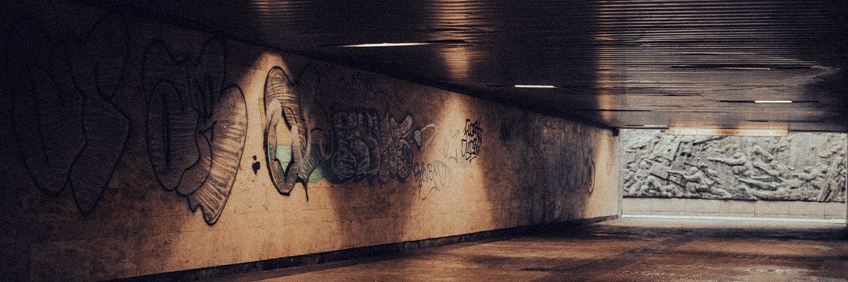 Graffiti on walls of underground car park
