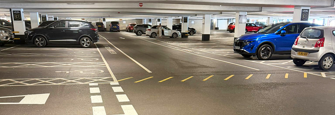 Underground car park with clearly defined pedestrian routes